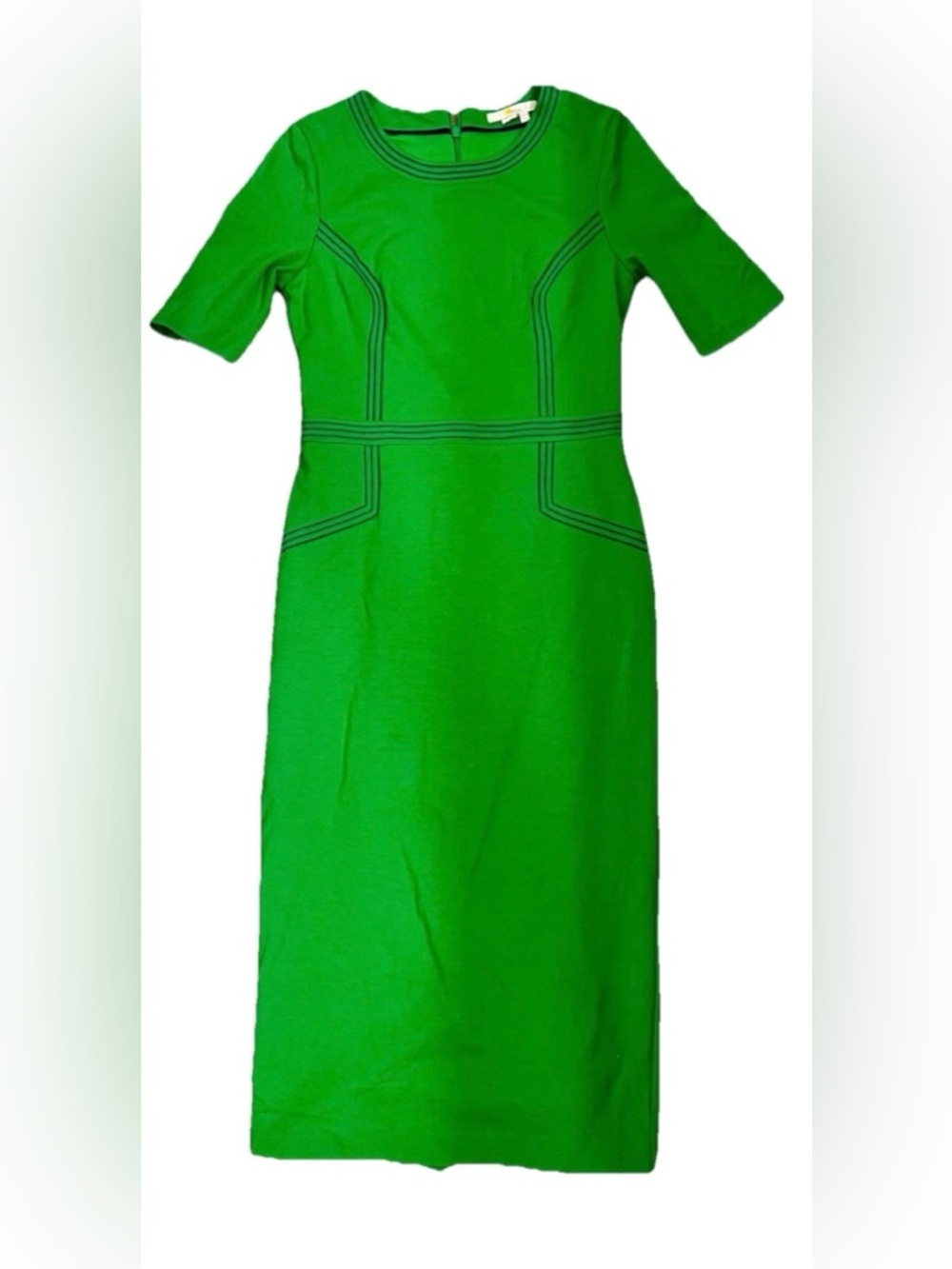 Boden Green Sheath Midi Dress Contrast Stitching Short Sleeve Crew Neck US 6L